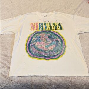 Urban Outfitters Ivory Nirvana Distressed T-Shirt Dress